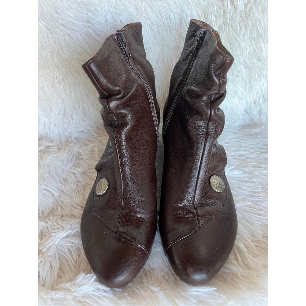 Eric Michael Soho Brown Leather Ankle Boots Slouch Button EU 39 Boho Lagenlook - Picture 10 of 16